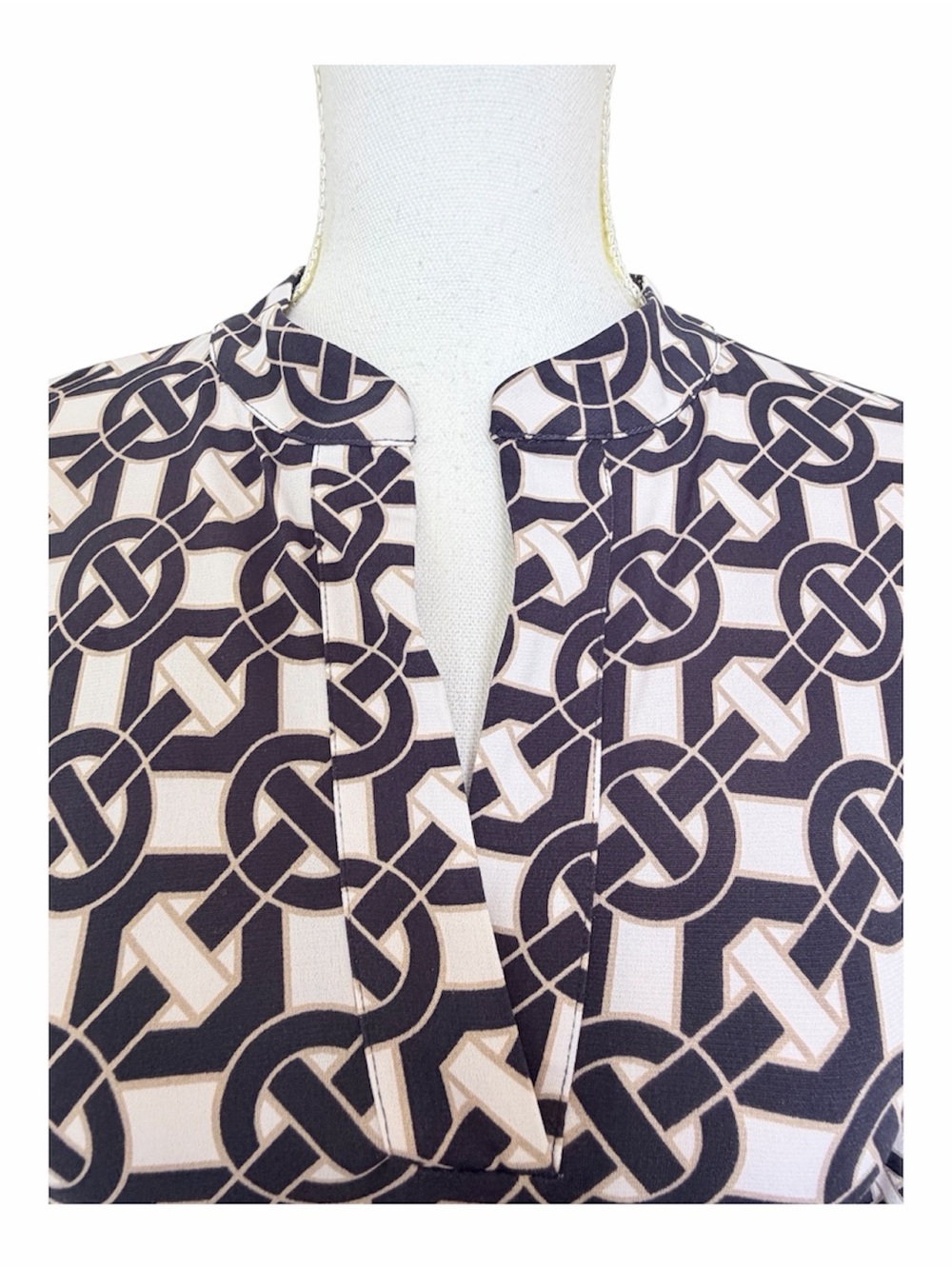Laundry by Design Navy White Chain Link Print Belted Jersey Midi Dress Size M - Picture 5 of 9